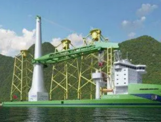臺自造風電大型浮吊船下水